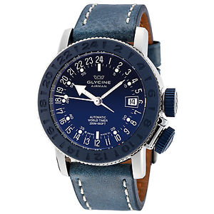 Glycine Men's 3928.18.66.LB8B Airman Sphair Automatic Blue Dial Blue Leather