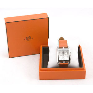 HERMES AUTHENTIC Cape cod chronograph TGM CC.910 silver watch with orange strap