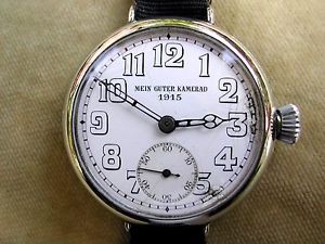 1915 OVERSIZE 42MM GERMAN MILITARY OFFICER'S TRENCH WATCH, 'MEIN GUTER KAMERAD'.