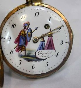 Rare Antique Enamel and Gold Girardier Laine Pocket Watch, Switzerland