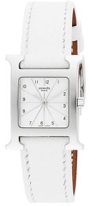 New HERMES H HH1.210.260 Quartz Silver Dial White Leather Women's Wristwatch, LL