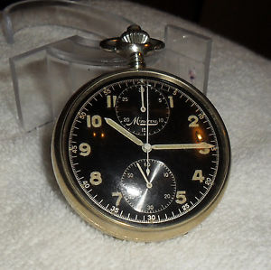 1920's MINERVA antique chronograph mechanical pocket watch. Black dial. Cal.10