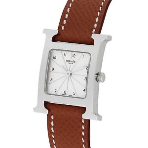 New HERMES H HH1.210.260 Quartz Silver Dial Brown Leather Women's Wristwatch, LL