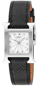 New HERMES H HH1.210.260 Quartz Silver Dial Black Leather Women's Wristwatch, LL