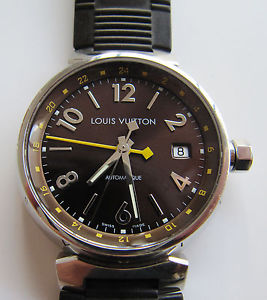Genuine Mens Louis Vuitton Tambour GMT Automatic Wrist Watch Ref Q1131 On Rubber