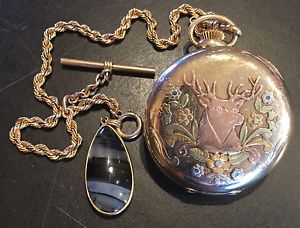 ANTIQUE 1907 14K HAMILTON MEN'S POCKET WATCH HUNTER STAG