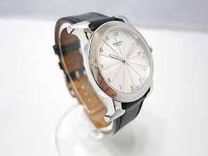 Pre-Owned Hermes Rondo SS/Leather White Dial Men's Quartz Wristwatch HR1.510,MR