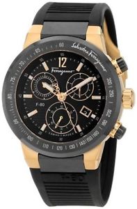 Ferragamo Men's F55LCQ75909 S113 F-80 Rose Gold Plated Chrono Black Rubber Watch
