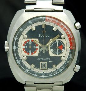 ZODIAC Chronograph AUTOMATIC WATCH 17J Cal 90 11 12 VTG Pepsi RACE TACH Carrera
