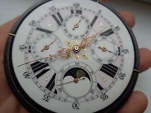 XXL GOLIATH  MOONPHASE CALENDAR POCKET WATCH. ROSE ENAMEL DIAL. 82mm!!