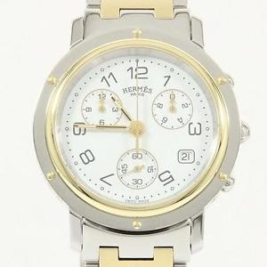Pre-Owned Hermes Clipper Chrono Combi SS/YG White Dial Men's Watch CL1.920, MR