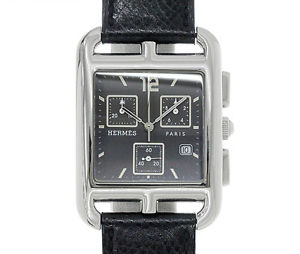 Pre-Owned Hermes Cape Cod Chrono SS/Leather Gray Men's Quartz Watch CC1 910, MR