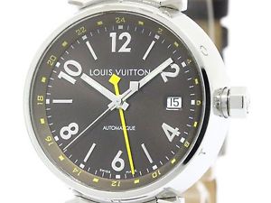 Polished LOUIS VUITTON Tambour GMT Steel Automatic Mens Watch Q1131 (BF103638)