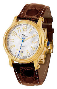 Yonger and Bresson Mens YBH 8302K-03 Automatic Brown Calfskin Date Watch