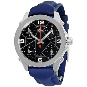 Jacob and Co. Five Time Zone Black Dial Blue Strap Mens Watch JCM-2