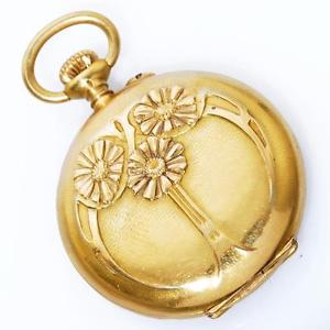 ALL ORIGINAL ULYSSE NARDIN 18K SOLID GOLD PENDANT POCKET WATCH FLORAL REPOUSSE