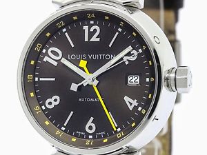 Polished LOUIS VUITTON Tambour GMT Steel Automatic Mens Watch Q1131 (BF094718)