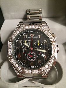 *SALE* Aqua Master Octagon 4.50 ct Diamond Steel Bracelet Black Dial Mens Watch