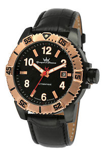 Yonger & Bresson Men's YBH 8319-07 C Automatic Rose-Gold IP Leather Date Watch