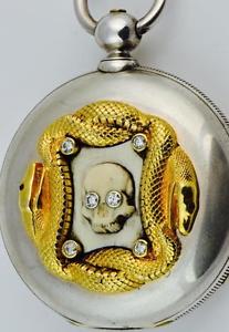 MUSEUM Observatory  1/4 Jump Seconds 2-Train Chronometer SKULL watch.Montandon