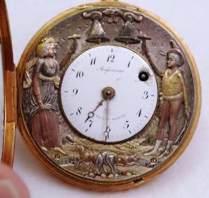 FINE HILAIRE BASSEREAU 18K GOLD AUTOMATON REPEATER WATCH C.1800