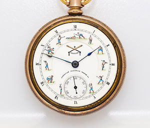 Rare Find 18s American Waltham Pocket Watch w/Double sunk Baseball colorful Dial