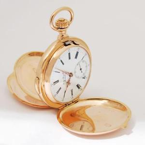 HEAVY 18K SOLID GOLD MINUTE REPEATER SWISS FULL HUNTER KEYLESS POCKET WATCH