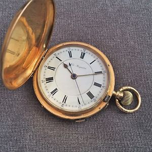 VINTAGE SOLID 18K GOLD J RICHARDSON CHRONOGRAPH/HACKING FULL HUNTER POCKET WATCH