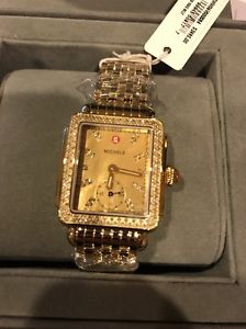 NEW MICHELE DECO 16 GOLD TONE METALLIC GOLD DIAMOND DIAL WATCH MWW06V000084
