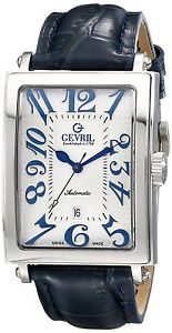 Gevril Men's 5007A Avenue of Americas Automatic Silver Dial Blue Leather Watch