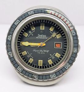 VINTAGE VERY RARE ZODIAC SUPER SEAWOLF 75 ATM. DIVER MEN WATCH. 70s.