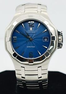 Concord Saratoga Date Blue Dial Stainless Steel Men's Watch SS Bracelet 0320154