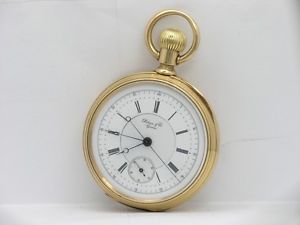 HIGH GRADE SOLID 18K POITEVIN & CO 52MM CHRONOGRAPH POCKET WATCH - RUNNING!