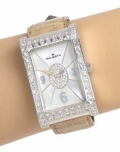 Majesty 18k White Gold 6.75ctw Diamond Mother of Pearl Dial Ladies Wrist Watch
