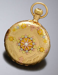 Elgin Pocket Watch 5-Color Gold with Diamond 16-Size Hunter Case CA1911