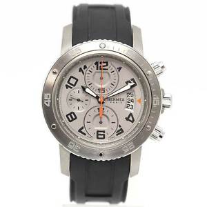 Pre-Owned Hermes Clipper Diver Chrono TI/Rubber Gray Men's Auto Watch CP2.941,MR