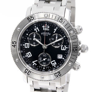 Pre-Owned Hermes Clipper Diver Chrono SS Black Dial Men's Wristwatch CL2.910,MR