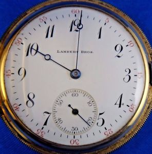 1910 Hamilton Lambert Brothers Pocket Watch 16 Size 975 Grade 17J 14k Gold Case