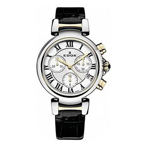Edox 10220 357RC AR Womens Silver Dial Analog Quartz Watch with Leather Strap