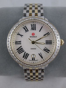 NEW Michele Serein 16 Diamond Two Tone Gold & Silver Watch MWW21B000007 Bracelet