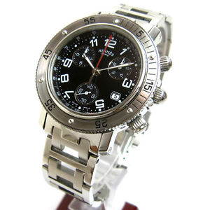 Pre-Owned Hermes Clipper Diver Chrono SS Black Dial Men's Wristwatch CL2.910,MR