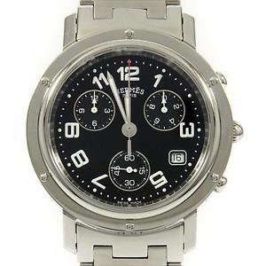 Pre-Owned Hermes Clipper Chrono SS Black Dial Men's Quartz Wristwatch CL1.910,MR