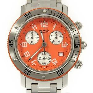 Pre-Owned Hermes Clipper Diver Chrono SS Orange Dial Men's Wristwatch CL2.916,MR