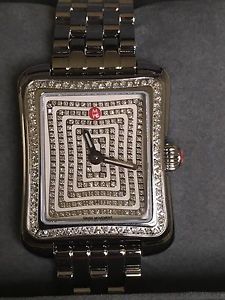 NWT MICHELE DECO MODERNE 2 DIAMOND with PAVE FACE Stainless WATCH MWW06Y000023