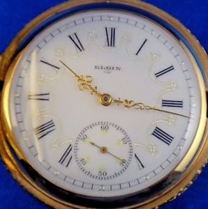 1900 Elgin National Watch Co. Pocket Watch 15J Fancy Dial 14k Solid Gold Case