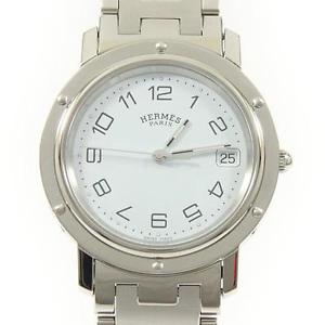 Pre-Owned Hermes Clipper All SS White Dial Men's Quartz Wristwatch CL6.710, MR