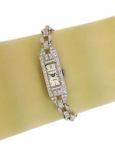 Vintage Art Deco Solid Platinum 2.3ct Diamond Ladies Wind Up Wrist Watch