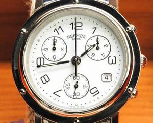 Pre-Owned Hermes Clipper Chronograph SS White Dial Men's Wristwatch CL1.910,MR