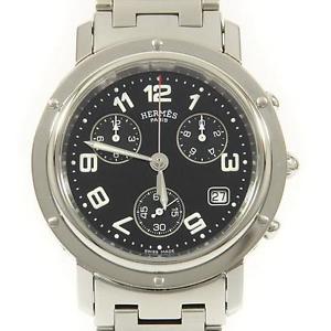 Pre-Owned Hermes Clipper Chrono All SS Black Dial Men's Wristwatch CL1.910, MR