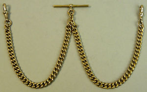 FINE ANTIQUE 9CT GOLD DOUBLE CLIP POCKET WATCH ALBERT CHAIN, BIRM C.1900, 46.3G